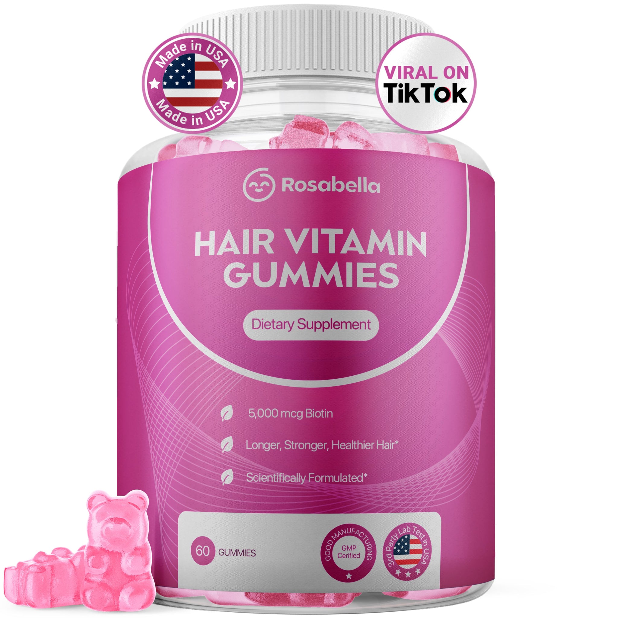 Rosabella Biotin Gummies (5000mg) for Hair, Skin & Nails Growth-
